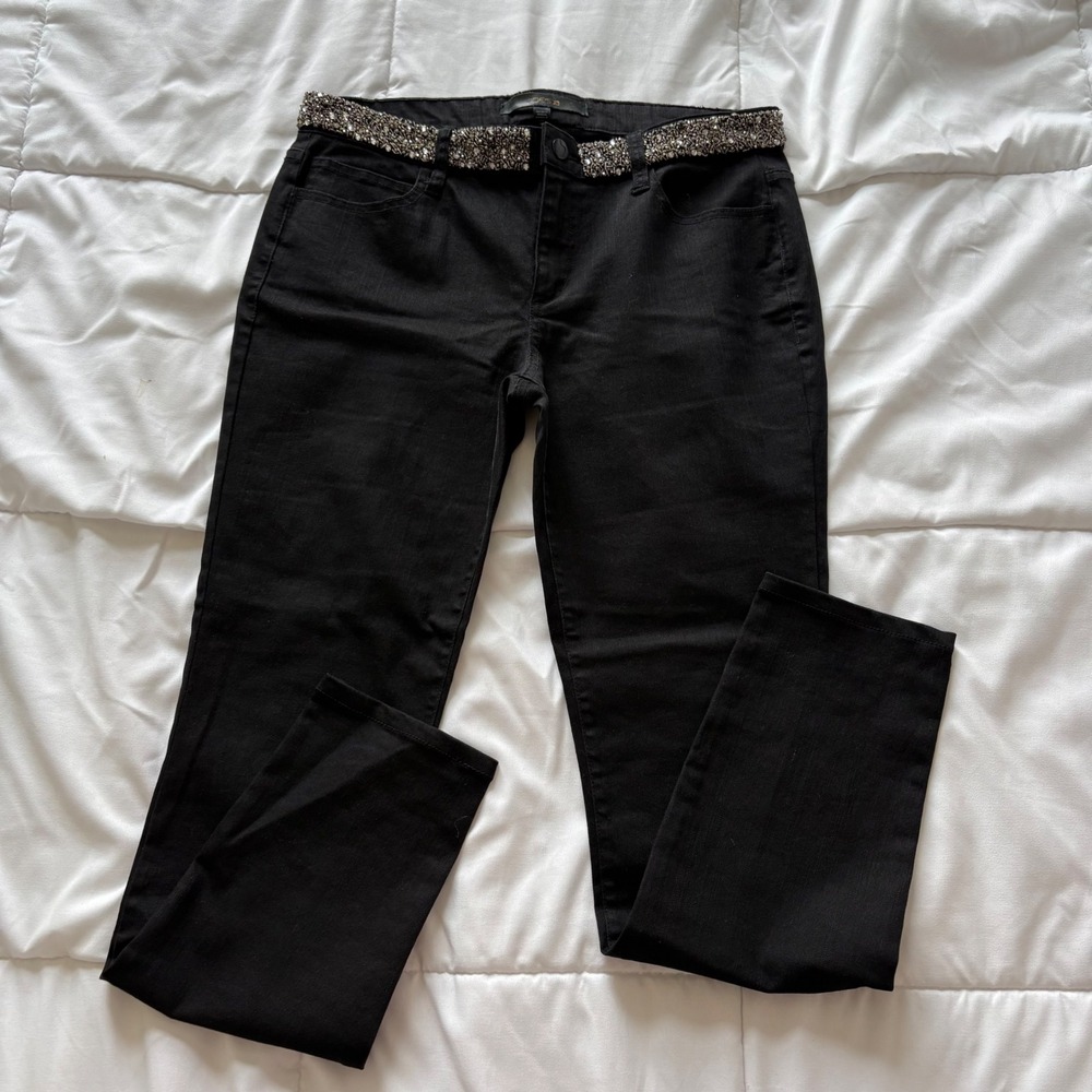 Joes Jeans Freja Black Embellished Waistband Skinny Pants 28 Rhinestone Beaded